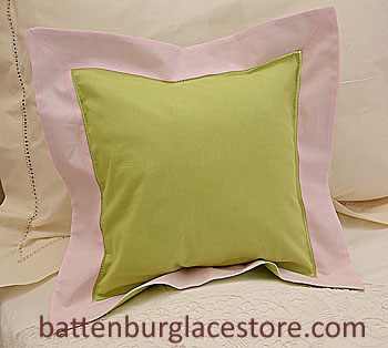 Pillow Sham. MACAW GREEN with PINK LADY color border.12" - Click Image to Close